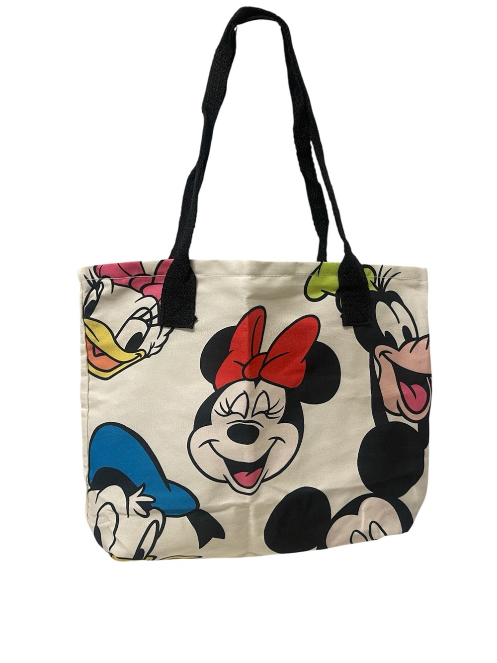 Canvas Minnie and Friends Tote Bag in Cream with Black Strap